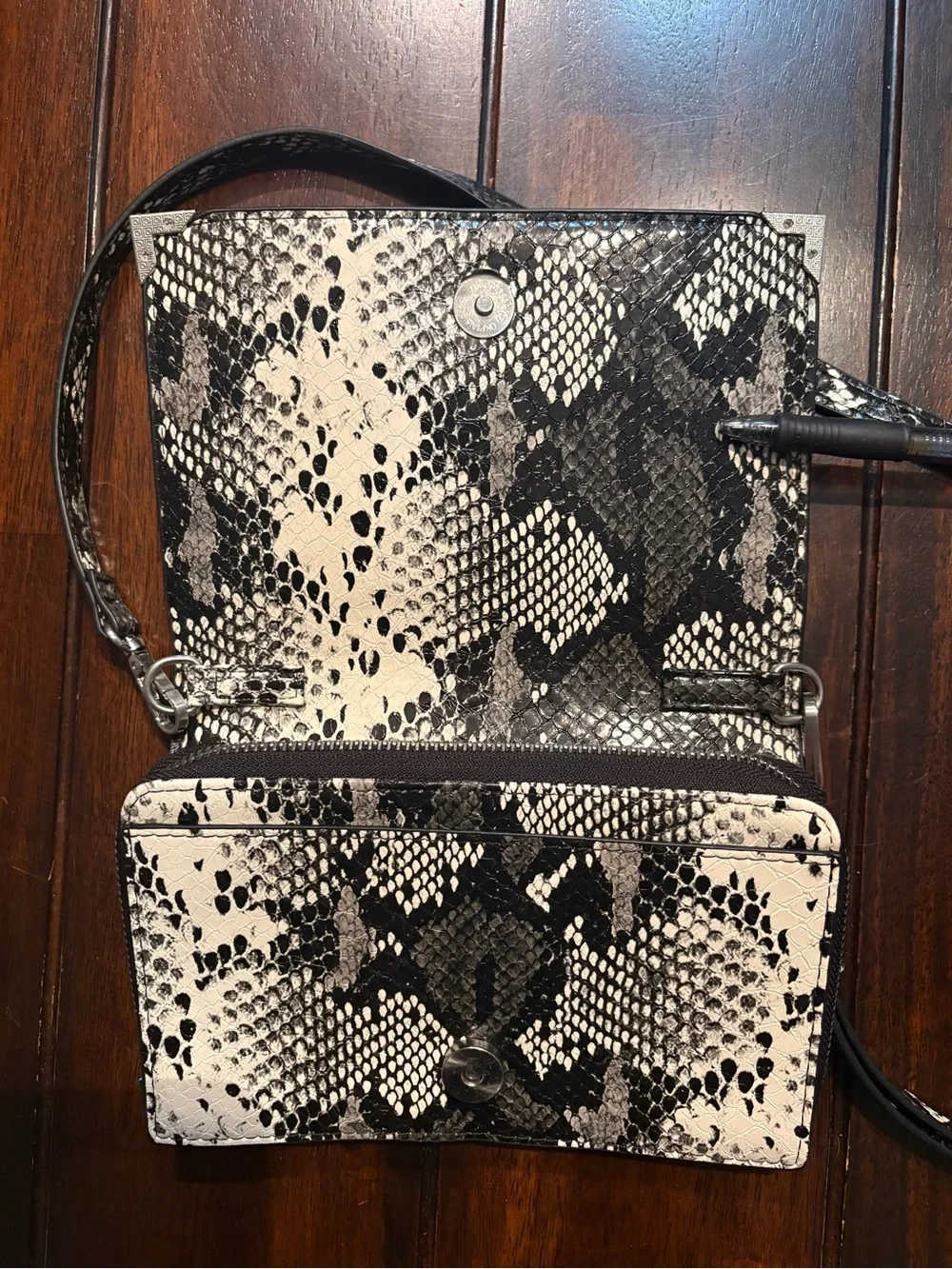 Black & Cream Snake-Print Crossbody Bag